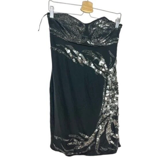 Sheri Bodell  Silk Sequin Strapless NYE Dress Black Size Small New With Tags - Picture 2 of 9